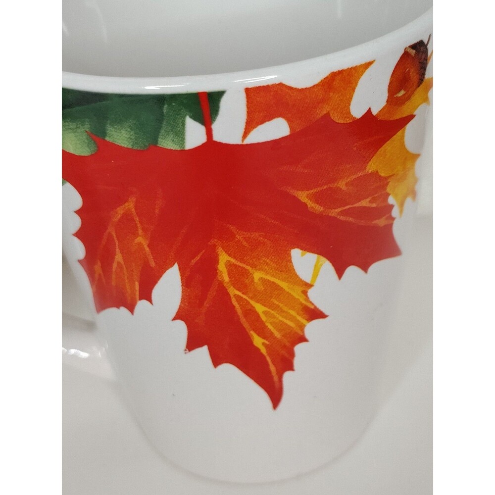 Greenbrier International Ceramic Fall Leaf Coffee Mugs White 3pc 10 fl oz - Picture 4 of 12